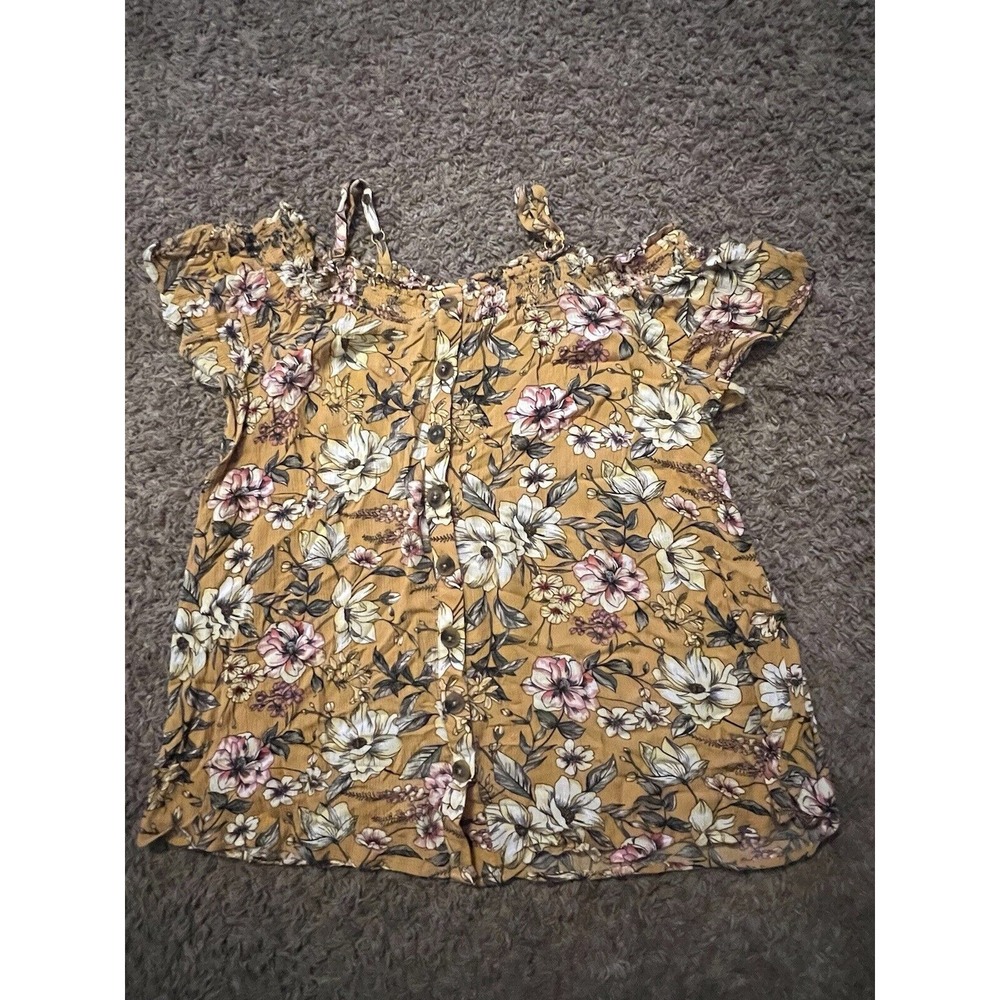 Torrid Women's Off The Shoulder Yellow Floral Blouse Top Size 1 Excellent Cond!
